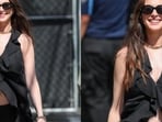 Anne Hathaway showed off her baby bump in an all-black look on Jimmy Kimmel Live!