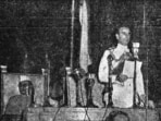 Louis Mountbatten, the last viceroy of India under colonial rule, during an address. Dr Rajendra Prasad is seated on the left. 