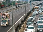 Some of traffic was routed through National Highway-9 (NH-9), resulting in a three-hour long congestion in the morning as the weekday rush began. (Sakib Ali/HT Photo)