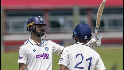 In this image received on June 28, 2026, India's Devdutt Padikkal celebrates his half century on day four of the unofficial Test series between India A and Sri Lanka A in the Tri-Nation A Series, in Galle. (SLC) In this image received on June 28, 2026, India's Devdutt Padikkal celebrates his half century on day four of the unofficial Test series between India A and Sri Lanka A in the Tri-Nation A Series, in Galle. (SLC)