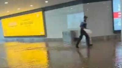 Videos of water running inside the airport premises went viral on social media. (X/ Sachin Gupta) Videos of water running inside the airport premises went viral on social media. (X/ Sachin Gupta)