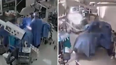 Snippets from a video showing two doctors saving a patient. (Screengrab (X))