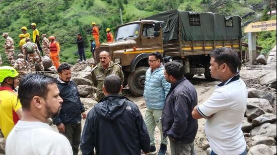 “Our efforts are also underway for the missing BRO personnel who was swept away in the flash flood,” said official. (HT Photo)