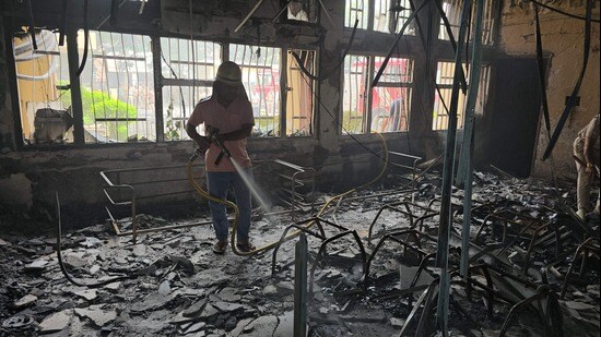 Initial probe suggests that a short circuit is believed to be the cause of the fire. (HT PHOTO)