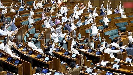 Opposition lawmakers reiterated their demand for Union home minister Amit Shah’s statement on police action against students during protests against examination irregularities on July 20. (ANI)