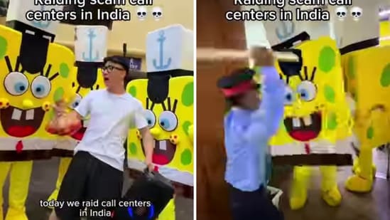 Justin Ho raided a call centre in Delhi with a crew of people dressed in SpongeBob SquarePants costumes.