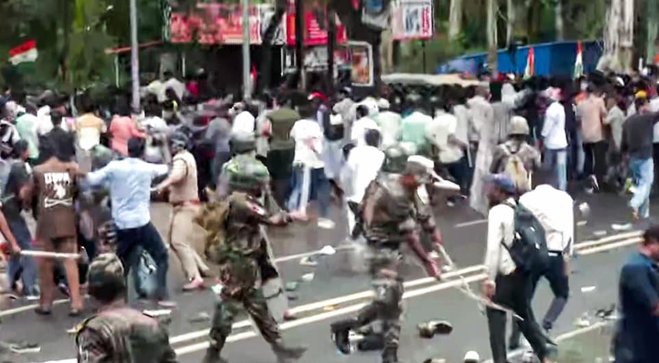 An injured protester claimed that at least 100 youth at the protest march were subjected to lathi charge. (ANI Video Grab) An injured protester claimed that at least 100 youth at the protest march were subjected to lathi charge. (ANI Video Grab)