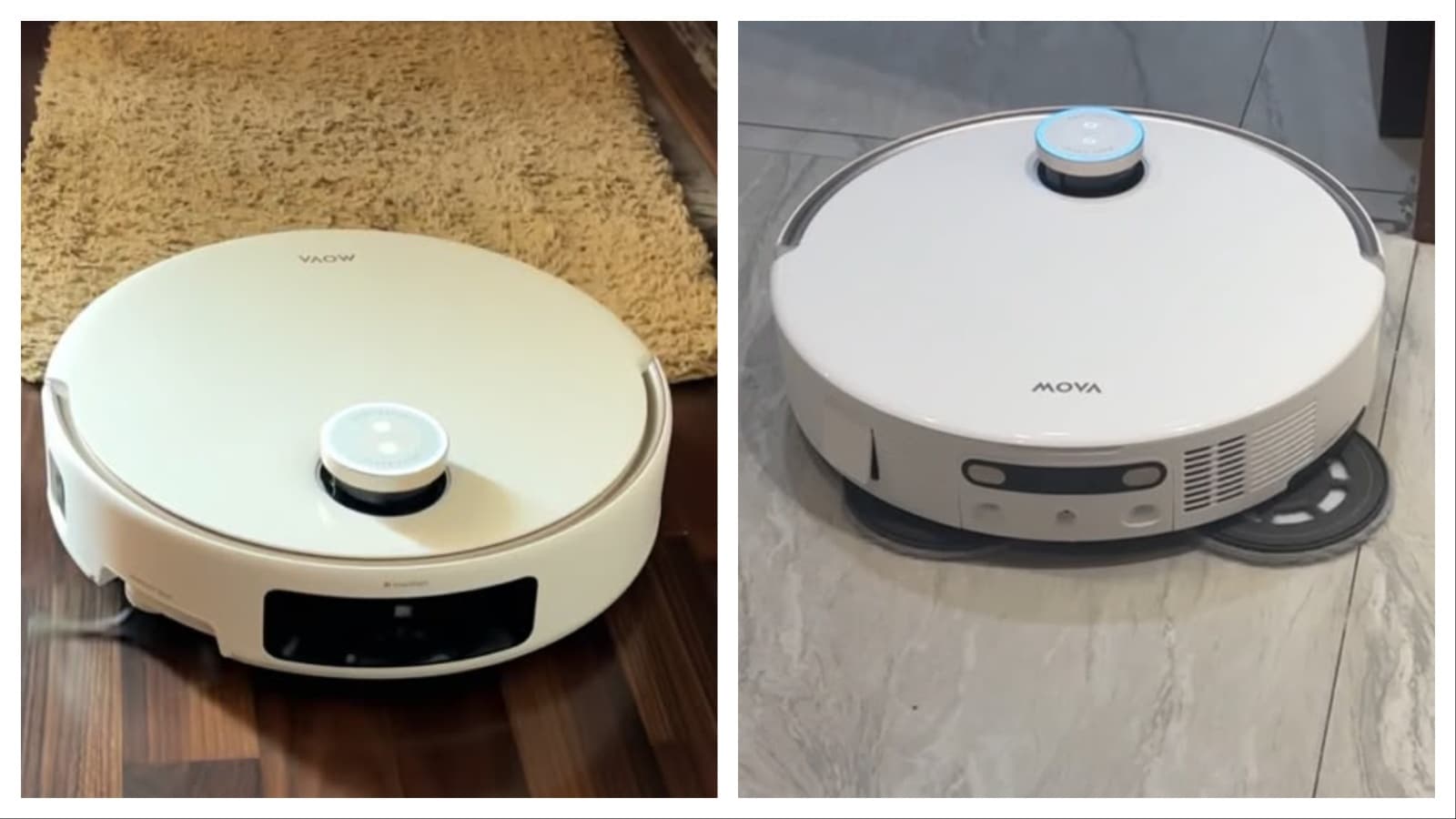 Mova V50 Ultra detects different surface types, adjusts cleaning accordingly, and uses dual rotating mop pads for thorough mopping. (Aishwarya Faraswal - HT) Mova V50 Ultra detects different surface types, adjusts cleaning accordingly, and uses dual rotating mop pads for thorough mopping. (Aishwarya Faraswal - HT)