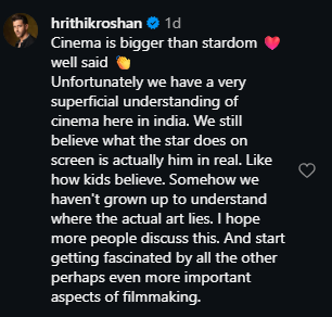 Hrithik Roshan's comment on Pratim Gupta's post.
