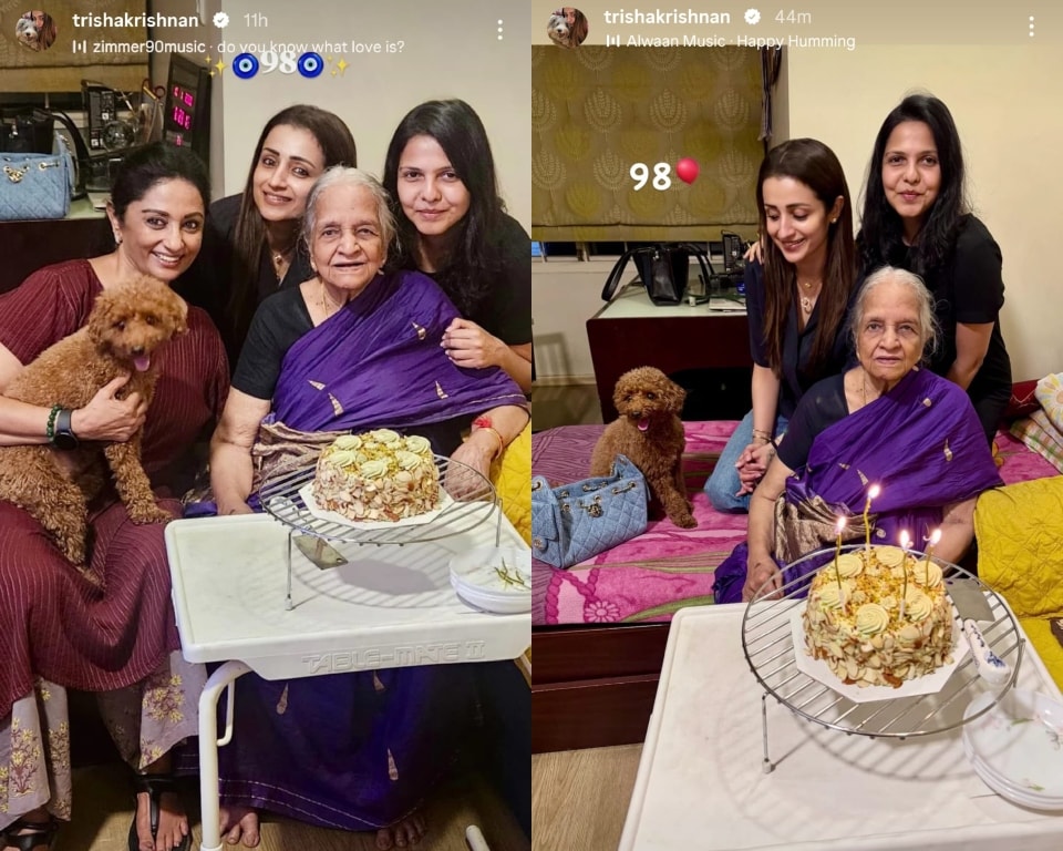 Trisha Krishnan's maternal grandmother turned 98. Trisha Krishnan's maternal grandmother turned 98.
