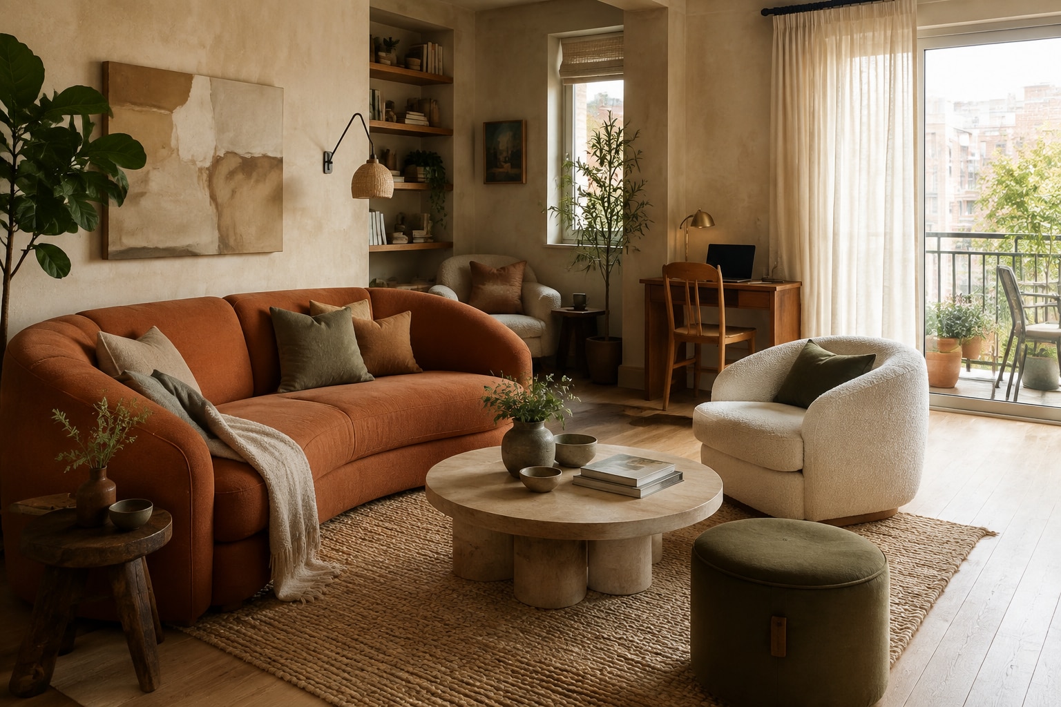 Interiors should not be too formal. Soften it with neutral tones and earthy materials, from rugs to green plants. (Picture credit: AI generated) Interiors should not be too formal. Soften it with neutral tones and earthy materials, from rugs to green plants. (Picture credit: AI generated)