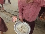 A clip from a video that went viral shows the food being served at Primary School Kotra in Tadiyawan development block of Hardoi. (Sourced)