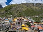 People gather at Badrinath Dham during the Char Dham Yatra, in Chamoli, Uttarakhand.