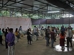 Pune, India - July 20, 2022: Dhol tasha practice opposite Kabaddi association near Nehru stadium (Jigar Hindocha story) in Pune, India, on Wednesday, July 20, 2022. (Photo by Ravindra Joshi/HT PHOTO)