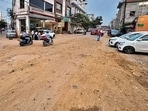 The municipal corporation fears further soil settlement at the road, that collapsed in June, amid heavy rain. (HT photo)