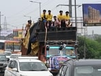 Tuesday was the fifth consecutive day of widespread traffic chaos caused by the combination of rain and the increasing movement of pilgrims. (Photo by Sanjeev Verma/ Hindustan Times)