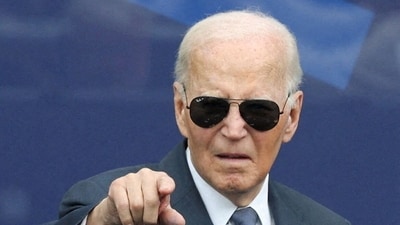 Joe Biden gestures during a dedication ceremony for the opening of the Obama Presidential Center, in Chicago on June 18. (REUTERS)