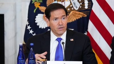 Secretary of State Marco Rubio shared a lighthearted story about Defense Secretary Pete Hegseth’s “arrogant” cat during a podcast appearance. (Getty Images via AFP) Secretary of State Marco Rubio shared a lighthearted story about Defense Secretary Pete Hegseth’s “arrogant” cat during a podcast appearance. (Getty Images via AFP)