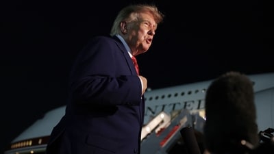JOINT BASE ANDREWS, MARYLAND - AUGUST 11: U.S. President Donald Trump speaks to reporters after stepping off Air Force One on August 11, 2026 in Joint Base Andrews, Maryland. President Trump is returning to Washington, DC after traveling to Ohio to attend the 2026 Patriot Games. Anna Moneymaker/Getty Images/AFP (Photo by Anna Moneymaker / GETTY IMAGES NORTH AMERICA / Getty Images via AFP) (Getty Images via AFP) JOINT BASE ANDREWS, MARYLAND - AUGUST 11: U.S. President Donald Trump speaks to reporters after stepping off Air Force One on August 11, 2026 in Joint Base Andrews, Maryland. President Trump is returning to Washington, DC after traveling to Ohio to attend the 2026 Patriot Games. Anna Moneymaker/Getty Images/AFP (Photo by Anna Moneymaker / GETTY IMAGES NORTH AMERICA / Getty Images via AFP) (Getty Images via AFP)
