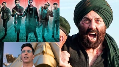 Stills from Stree 2, Gadar 2, Mission Mangal. Stills from Stree 2, Gadar 2, Mission Mangal.