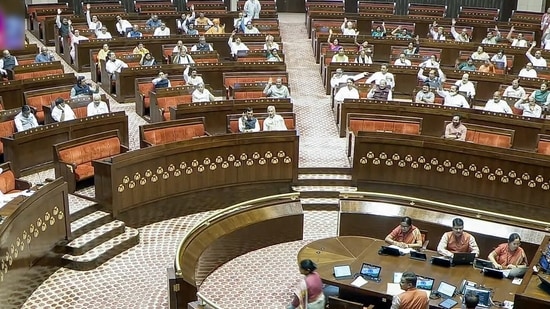 Parliament monsoon session highlights: Rajya Sabha proceedings underway during the Monsoon Session of Parliament, in New Delhi on Wednesday. (Sansad TV/ANI Video Grab)