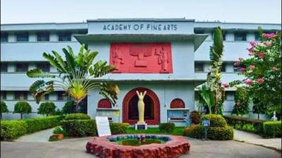 BJP workers repainted Kolkata’s Academy of Fine Arts ticket counter saffron, a day after theatre personalities painted over the colour with white.