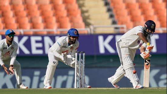 Rishabh Pant bats against Afghanistan in the one-off Test in New Chandigarh on June 6, 2026. (AP Photo/Ashwini Bhatia)