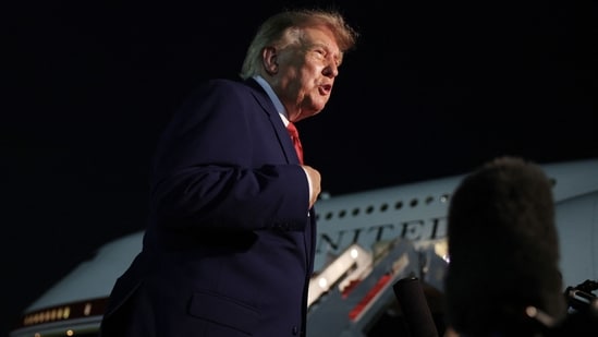 JOINT BASE ANDREWS, MARYLAND - AUGUST 11: U.S. President Donald Trump speaks to reporters after stepping off Air Force One on August 11, 2026 in Joint Base Andrews, Maryland. President Trump is returning to Washington, DC after traveling to Ohio to attend the 2026 Patriot Games. Anna Moneymaker/Getty Images/AFP (Photo by Anna Moneymaker / GETTY IMAGES NORTH AMERICA / Getty Images via AFP) (Getty Images via AFP)