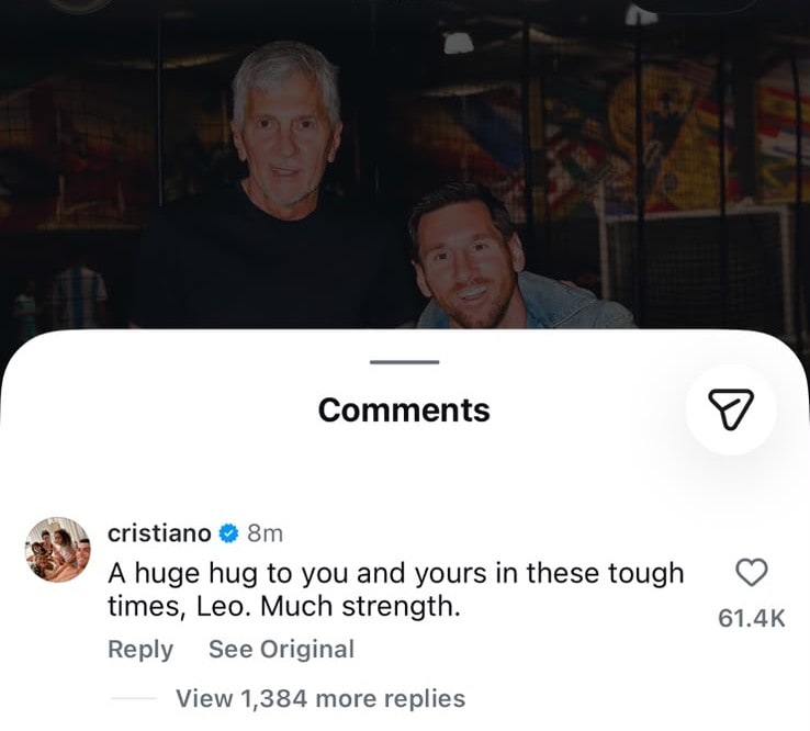 Ronaldo commented on Messi's post. (Lionel Messi- Instagram) Ronaldo commented on Messi's post. (Lionel Messi- Instagram)