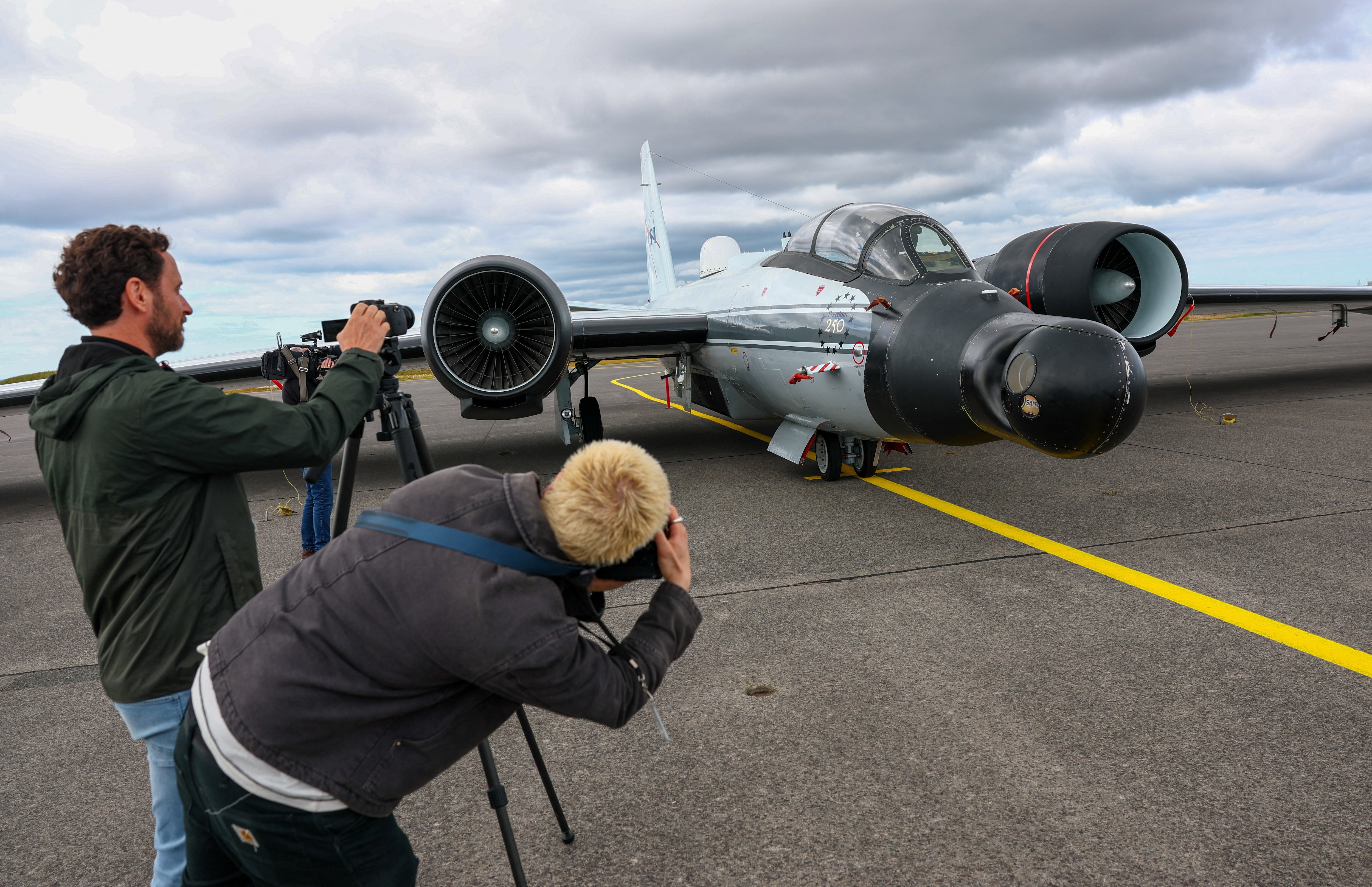A WB-57 Canberra aircraft is pictured during a media visit ahead of a Nasa-supported mission to fly a high-altitude aircraft above the clouds during the total solar eclipse to study the Sun and changes in the Earth's atmosphere in Keflavik, Iceland. (Reuters Photo)