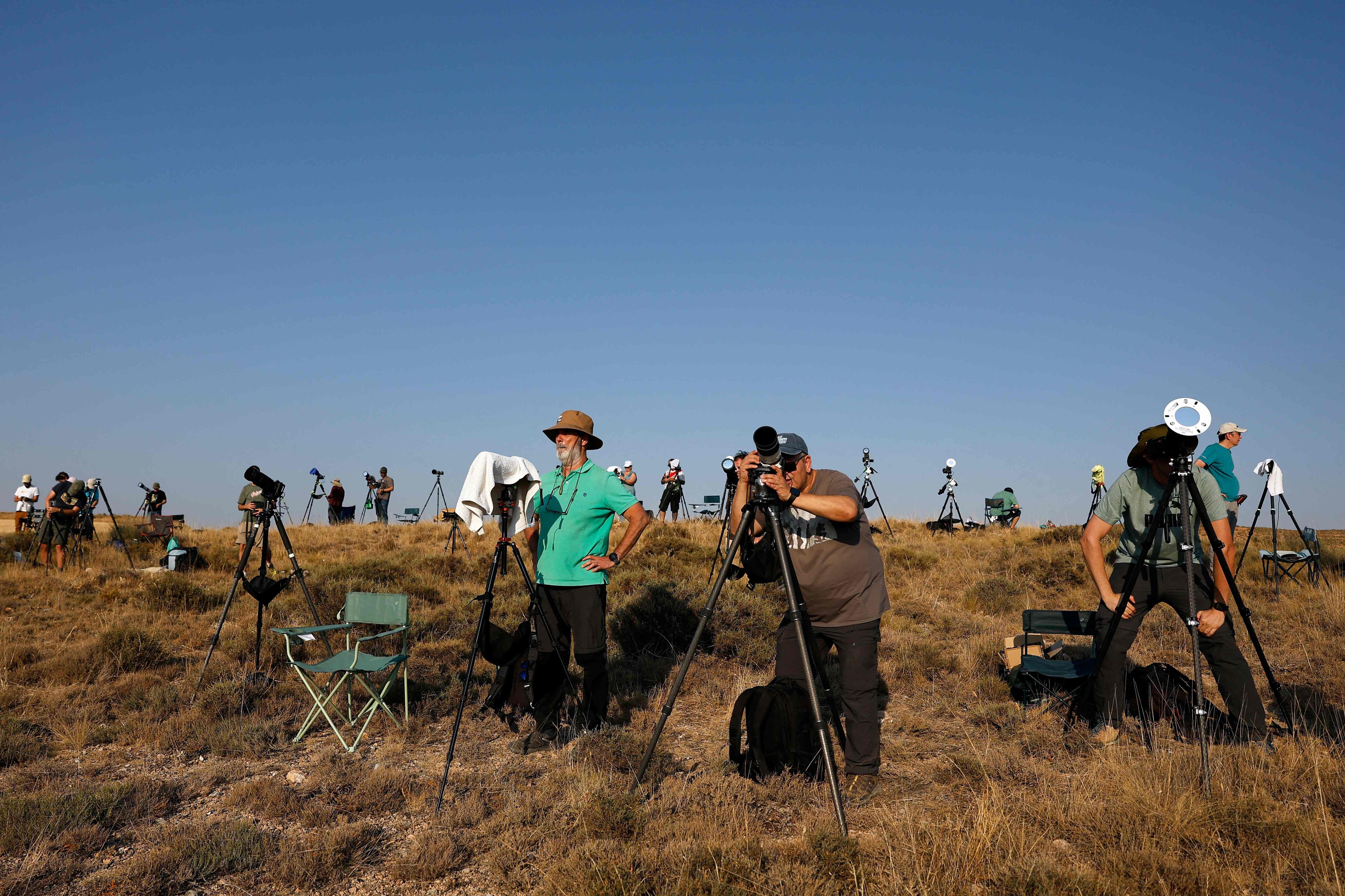 Astronomy enthusiasts make their final adjustments in the hours leading up to the total solar eclipse observation in Berlanga de Duero, 240 km north-east of Madrid, on August 12, 2026. (AFP) Astronomy enthusiasts make their final adjustments in the hours leading up to the total solar eclipse observation in Berlanga de Duero, 240 km north-east of Madrid, on August 12, 2026. (AFP)