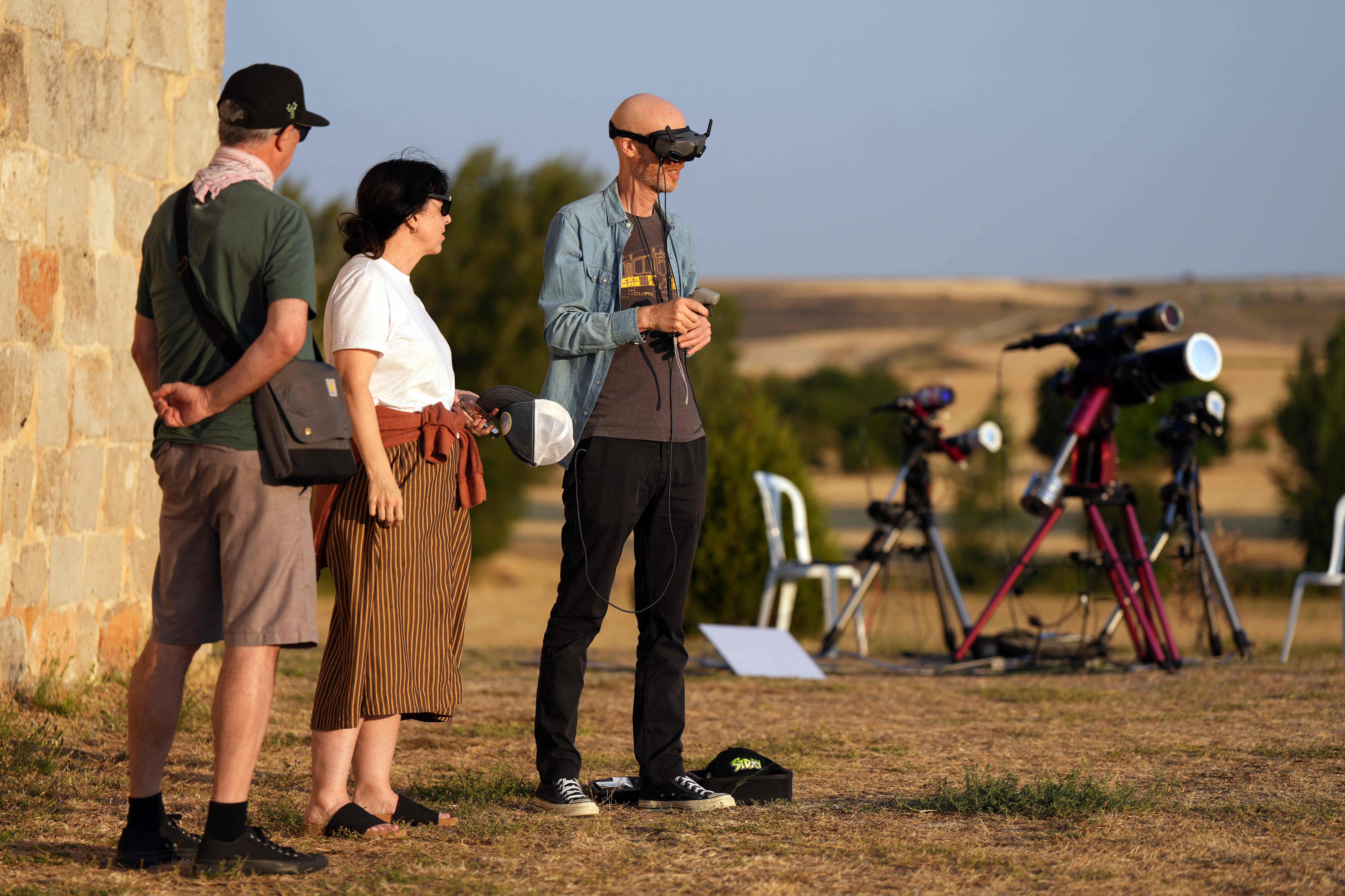 Researchers from San Francisco's Exploratorium museum carry out preparations for the global live broadcast of the total solar eclipse, in the abandoned village of Villalibado, near Burgos, northern Spain. (AFP Photo) Researchers from San Francisco's Exploratorium museum carry out preparations for the global live broadcast of the total solar eclipse, in the abandoned village of Villalibado, near Burgos, northern Spain. (AFP Photo)