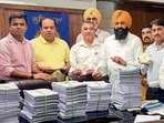 Deputy commissioner Himanshu Jain (extreme left) meets political parties’ representatives in Ludhiana on Thursday. (HT)
