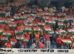 East Bengal fans with the Tricolour at the AFC Champions League 2 qualifier against Kuwait’s Al Arabi SC on Wednesday. 