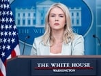 Karoline Leavitt speaks during a press briefing in the Brady Briefing Room of the White House in Washington, DC.