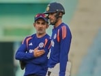 India's captain Shubman Gill, right, talks with head coach Gautam Gambhir . (AP Photo)