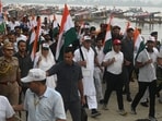 Jammu and Kashmir Lt. Governor Manoj Sinha during a Tiranga Rally in Srinagar on Wednesday. (Waseem Andrabi/HT)