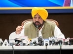 Punjab CM Bhagwant Mann addresses a press conference in Chandigarh.