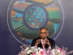 N Chandrasekaran, Chairman, Tata Sons speaks during the foundation stone laying ceremony for India's First AI-enabled Semiconductor Fab manufacturing facilities in Dholera, Gujarat, India, March 13, 2024.