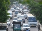 The DSC Road in Noida is a key connecting road linking various industrial and commercial areas, including NSEZ, Phase-II, Sectors 80 and 81, and the Hosiery Complex, as well as several residential areas. (Sunil Ghosh/HT Photo)
