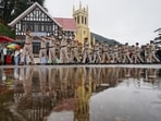 The India Meteorological Department (IMD), Shimla, has predicted heavy showers to continue in parts of the state in coming days, and has sounded an orange alert of heavy to very heavy rainfall for August 14 in Bilaspur, Kangra and Sirmaur districts. (PTI)