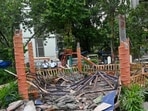 The seniors, aged between 64 and 79, were seated under the gazebo – a roofed structure on pillars – when the structure suddenly gave way in Mala Garden (Raju Shinde/HT Photo)