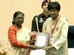 Yugantar Sindoor receiving his award from the President (Sourced)