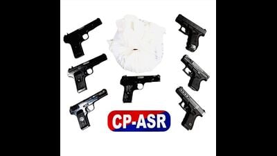 A total of seven illegal pistols and 2.030 kg heroin were recovered from the accused’s possession. (HT FILE)