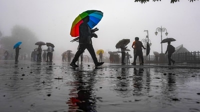 Shimla: People move along the road amid monsoon rain, in Shimla, Himachal Pradesh, Tuesday, Aug. 11, 2026. (PTI) Shimla: People move along the road amid monsoon rain, in Shimla, Himachal Pradesh, Tuesday, Aug. 11, 2026. (PTI)