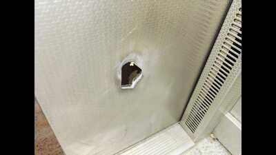 The bullet marks seen inside the lift. The bullet marks seen inside the lift.