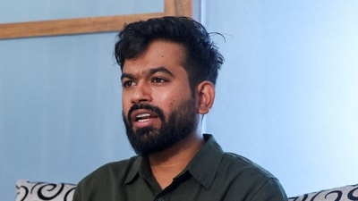 Abhijeet Dipke, head of the Cockroach Janta Party (CJP) speaks during an interview at his home in Chhatrapati Sambhajinagar, (REUTERS)