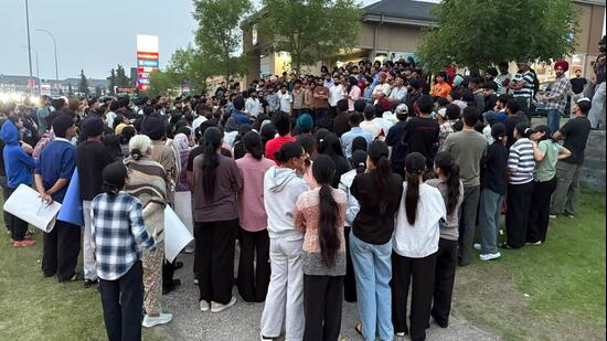 International students from India protesting against being denied post-graduate work permits, at a location in Calgary in late July. (Courtesy: Red FM Calgary)