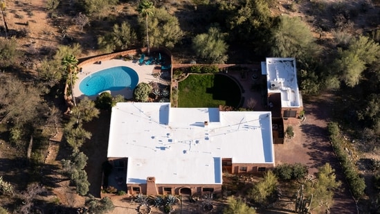 An aerial view of the home of Nancy Guthrie, the missing mother of "Today" show host Savannah Guthrie, in Tucson, Arizona.