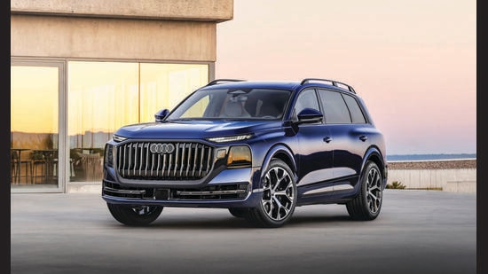 The Audi Q9 is 5.3 metres long, and the huge grille has illuminated vertical slats.